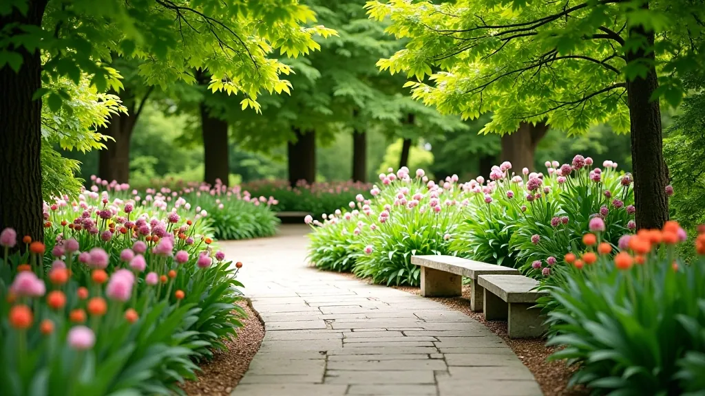 Beautiful botanical garden paths with flowering plants and accessible walkways in Olomouc