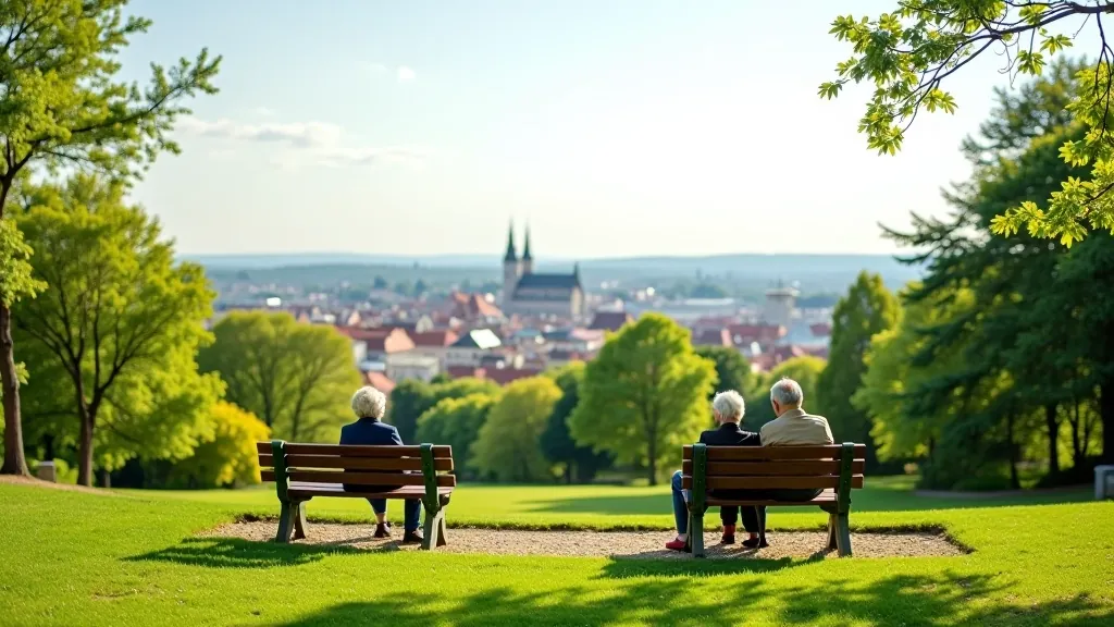 Elevated viewpoint in Letná Park with Prague cityscape and accessible pathways